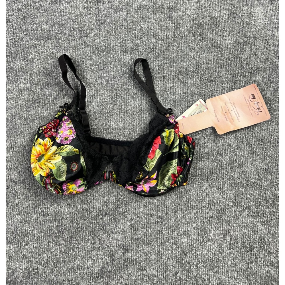 Vanity Fair Satin Nouveau Bra 34D Goldenflor Floral Lace Front Clasp 75674 NEW